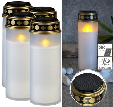 Preview: 4er-Set XXL-Solar-LED-Grabkerzen mit Dauerlicht und Akku, 21 cm, weiss