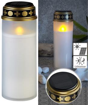 Preview: 4er-Set XXL-Solar-LED-Grabkerzen mit Dauerlicht und Akku, 21 cm, weiss