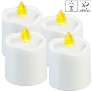 Preview: 4er-Set flackernde LED-Grablicht-Kerzen, leuchtet Tag & Nacht, weiss