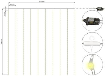 Preview: Outdoor-Lichtervorhang 3x3m - 300 warmweisse LEDs, 10 Lichtstränge für stimmungsvolle Deko drinnen/draussen - IP44, Fernbedienung mit 8 Modi, dimmbar, Timer