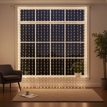 set of 2 LED light curtain, 300 LEDs, remote control, 3 x 3 m, warm white