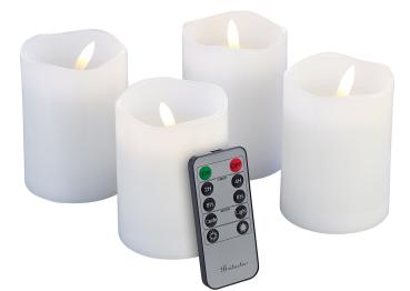 Preview: 4er-Set LED-Adventskerzen weiss - flackernder Kerzenschein dimmbar mit Fernbedienung - Timer 2/4/6/8h - Brandsicher & Memory-Funktion - 10x7.5cm