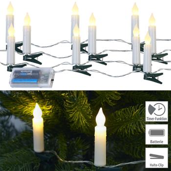 Preview: Catena luminosa a LED per albero di Natale, 10 candele, timer, funzionamento a batteria, 130 cm