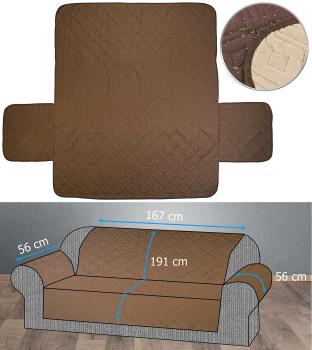 Preview: Reversible slipcover for 3 seater sofa, water repellent, Beige/Brown