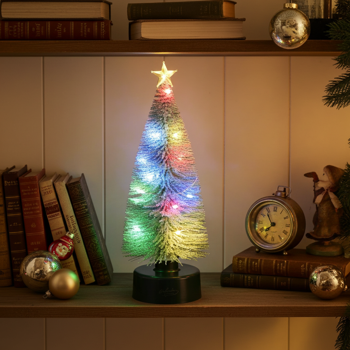 Preview: Bunter LED-Weihnachtsbaum 25 cm hoch - Farbwechselnde LEDs (rot, grün, gelb, blau) - USB-Betrieb - Nadelfrei & wiederverwendbar - Weihnachtsdeko