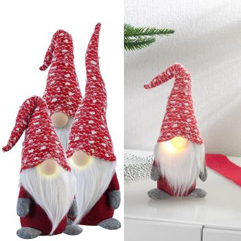 Preview: set of 3 decorative gnome with luminous nose, battery operated, each 34 cm, red
