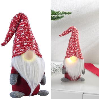 Preview: set of 3 decorative gnome with luminous nose, battery operated, each 34 cm, red
