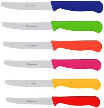 Preview: set di 6 coltelli da colazione colorati con bordo seghettato, lunghezza lama 11,4 cm