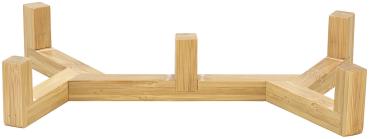 Preview: Double ceramic food & drinking bowl with bamboo stand, 400 ml each