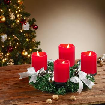 Preview: Couronne de l’avent avec décorations argentées et bougies LED rouges