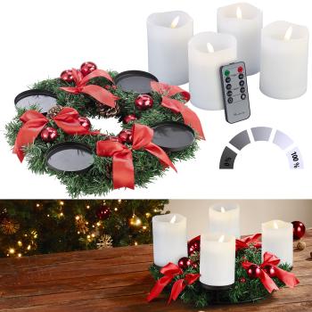 Preview: Couronne de l‘Avent lumineuse - Décoration de Noël festive avec bougies LED scintillantes - Ø 30 cm, télécommande, minuterie 2/4/6/8h, sans flamme