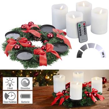 Preview: Couronne de l‘Avent lumineuse - Décoration de Noël festive avec bougies LED scintillantes - Ø 30 cm, télécommande, minuterie 2/4/6/8h, sans flamme