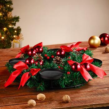 Preview: Couronne de l‘Avent lumineuse - Décoration de Noël festive avec bougies LED scintillantes - Ø 30 cm, télécommande, minuterie 2/4/6/8h, sans flamme