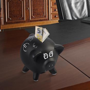 Preview: Salvadanaio in ceramica con vernice lavagna per etichettatura, gessetto, chiave