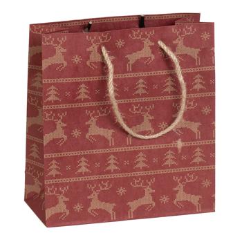 Preview: Sacs Cadeaux Kraft Noël - 12 Pièces, 4 Motifs Festifs - Écologiques, Durables & Anses de Transport - 23x18x8cm - Emballage Cadeaux Résistant
