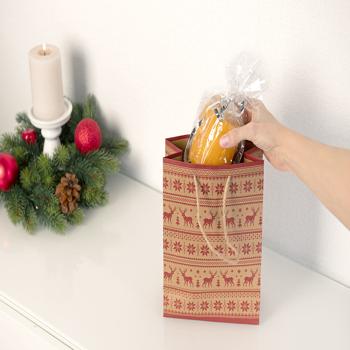 Preview: Sacs Cadeaux Kraft Noël - 12 Pièces, 4 Motifs Festifs - Écologiques, Durables & Anses de Transport - 23x18x8cm - Emballage Cadeaux Résistant