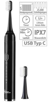 Spazzolino sonico ricaricabile USB da viaggio, 25.000 Hz, 5 modalità, borsa di alimentazione, IPX7