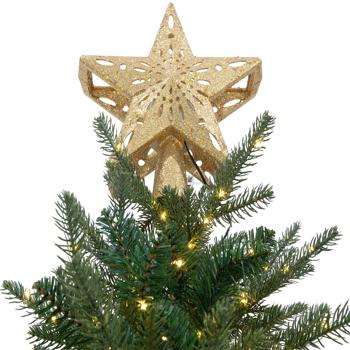 Preview: LED-Weihnachtsstern-Baumspitze gold - Projektor für weihnachtliche Zimmerdecke - IP44 spritzwassergeschützt - 6 Schablonen - 230V-Netzteil - 24x25.5x6 cm