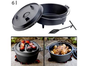 Preview: Dutch Oven aus Gusseisen mit Standfüssen, 2in1-Deckel & -Pfanne, 6 l