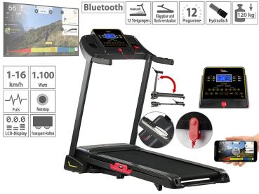 Preview: Profi Laufband mit Bluetooth & App, XXL-Lauffläche, 16 km/h, 1.100 Watt