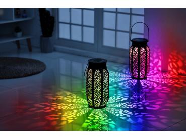Preview: Smarte Solar-Laterne aus Metall mit RGB-CCT-LEDs, App, Bluetooth, IP44