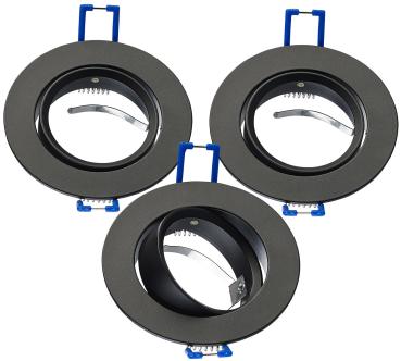 Preview: 3-piece set aluminum recessed spotlight frames, adjustable beam angle, black Preview: 3-piece set aluminum recessed spotlight frames, adjustable beam angle, black