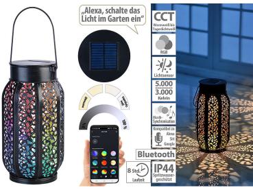 Preview: 4er-Set Smarte Solar-Laterne aus Metall - RGB-CCT-LEDs, App-steuerbar, dimmbar - IP44, Akku bis 8h, Dämmerungssensor - Smart Home kompatibel