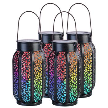 Preview: 4er-Set Smarte Solar-Laterne aus Metall - RGB-CCT-LEDs, App-steuerbar, dimmbar - IP44, Akku bis 8h, Dämmerungssensor - Smart Home kompatibel