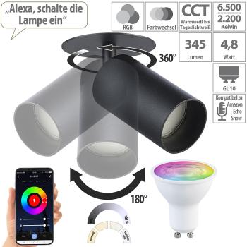 Preview: Spot mural et plafonnier orientable en aluminium noir avec ampoule LED ZigBee