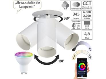 Preview: Spot mural et plafonnier orientable en aluminium blanc avec ampoule LED ZigBee