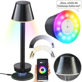 Preview: 2er-Set Smarte Outdoor-Tischlampe OT-130 - RGB-CCT-LEDs, App, Bluetooth, Qi-Laden, IP67 wetterfest - 18h Akku für Smart Home