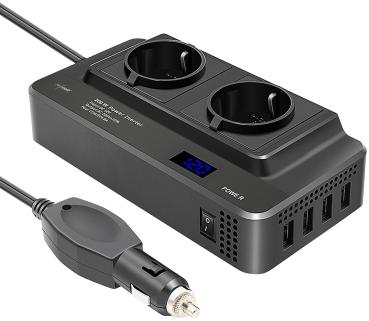 Preview: 200W automotive voltage converter to 2x 230V, 4x USB, 400W peak load