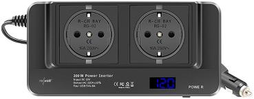 Preview: 200W automotive voltage converter to 2x 230V, 4x USB, 400W peak load