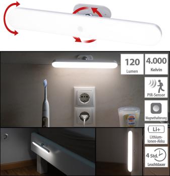 Preview: Barre lumineuse LED orientable à accu, capteur PIR, 120 lm, blanc lumière du jour
