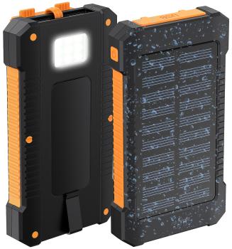 Banca di energia solare, 8.000 mAh, 2x USB 2A, ingresso tipo C, IP65, lampada LED