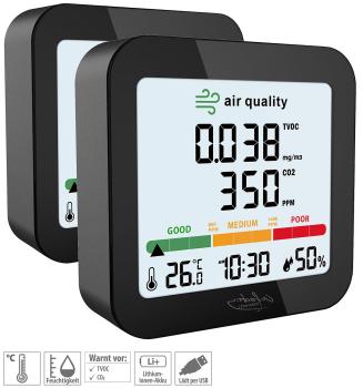Preview: set of 2 rechargeable measuring device for TVOC, with CO2 display, thermo/hygrometer