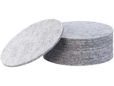 Preview: 12er-Set Filz-Untersetzer - Abwaschbar, schützt Esstische vor Kratzern & Flecken - Ø 10 cm, hellgrau, hitze- & kältebeständig, pflegeleicht