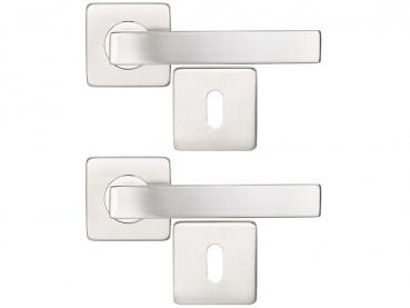 Preview: Set di 3 accessori per porte in acciaio inossidabile, 2 maniglie per porte e set di rosette, argento