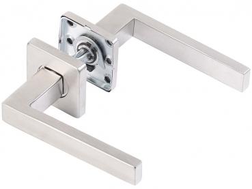 Preview: Set di 3 accessori per porte in acciaio inossidabile, 2 maniglie per porte e set di rosette, argento