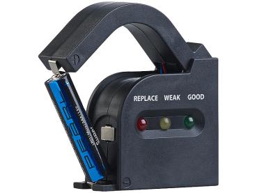 Preview: 2in1-Batterie Organizer für 110 Batterien (AA AAA 9V C D Knopfzellen) - Integrierter Tester mit 3 LEDs - Wandmontage-Material - 280x145x25mm