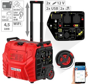 Preview: WLAN gasoline inverter generator, 4,200 W, 2x 230 V, 2x 12 V, 2x USB, 13 l