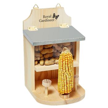 Preview: 2er-Set Eichhörnchen-Futterhaus Bausatz - Wetterfestes Metalldach - Ganzjährige Futterstation, 27,5x19,5x17,5cm - Holz, Metall, Kunststoff, 700g je