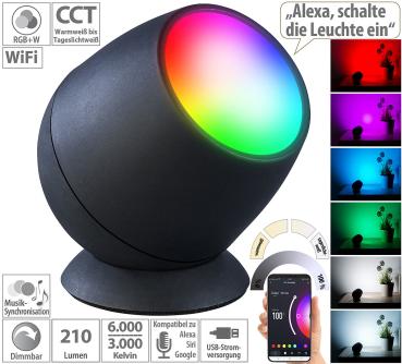 Preview: Smarte WLAN-Stimmungsleuchte, RGB-CCT-LEDs, 210lm, 2,2W, USB, schwarz Preview: Smarte WLAN-Stimmungsleuchte, RGB-CCT-LEDs, 210lm, 2,2W, USB, schwarz