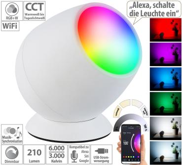 Preview: Smarte WLAN-Stimmungsleuchte, RGB-CCT-LEDs, 210 lm, 2,2 W, USB, weiss Preview: Smarte WLAN-Stimmungsleuchte, RGB-CCT-LEDs, 210 lm, 2,2 W, USB, weiss