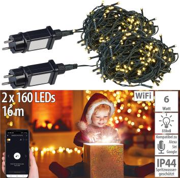 Preview: set of 2 Wifi LED light chain with 160 LEDs, warm white, for indoors and outdoors