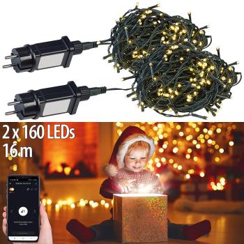 Preview: set of 2 Wifi LED light chain with 160 LEDs, warm white, for indoors and outdoors