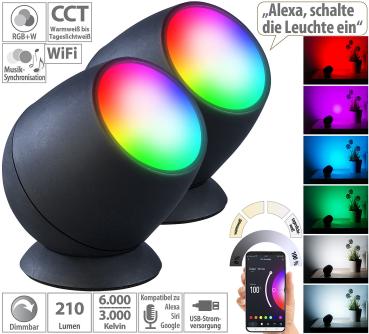 Preview: 2er-Set WLAN-Stimmungsleuchten, RGB-CCT-LEDs, 210lm, 2,2W, USB, schwarz Preview: 2er-Set WLAN-Stimmungsleuchten, RGB-CCT-LEDs, 210lm, 2,2W, USB, schwarz