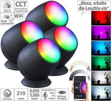 Preview: 4er-Set WLAN-Stimmungsleuchten, RGB-CCT-LEDs, 210lm, 2,2W, USB, schwarz Preview: 4er-Set WLAN-Stimmungsleuchten, RGB-CCT-LEDs, 210lm, 2,2W, USB, schwarz