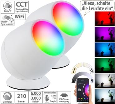 Preview: 2er-Set WLAN-Stimmungsleuchten, RGB-CCT-LEDs, 210 lm, 2,2 W, USB, weiss Preview: 2er-Set WLAN-Stimmungsleuchten, RGB-CCT-LEDs, 210 lm, 2,2 W, USB, weiss