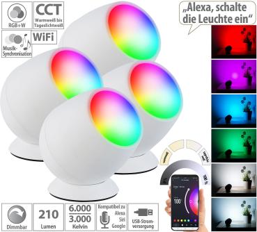 Preview: 4er-Set WLAN-Stimmungsleuchten, RGB-CCT-LEDs, 210 lm, 2,2 W, USB, weiss Preview: 4er-Set WLAN-Stimmungsleuchten, RGB-CCT-LEDs, 210 lm, 2,2 W, USB, weiss